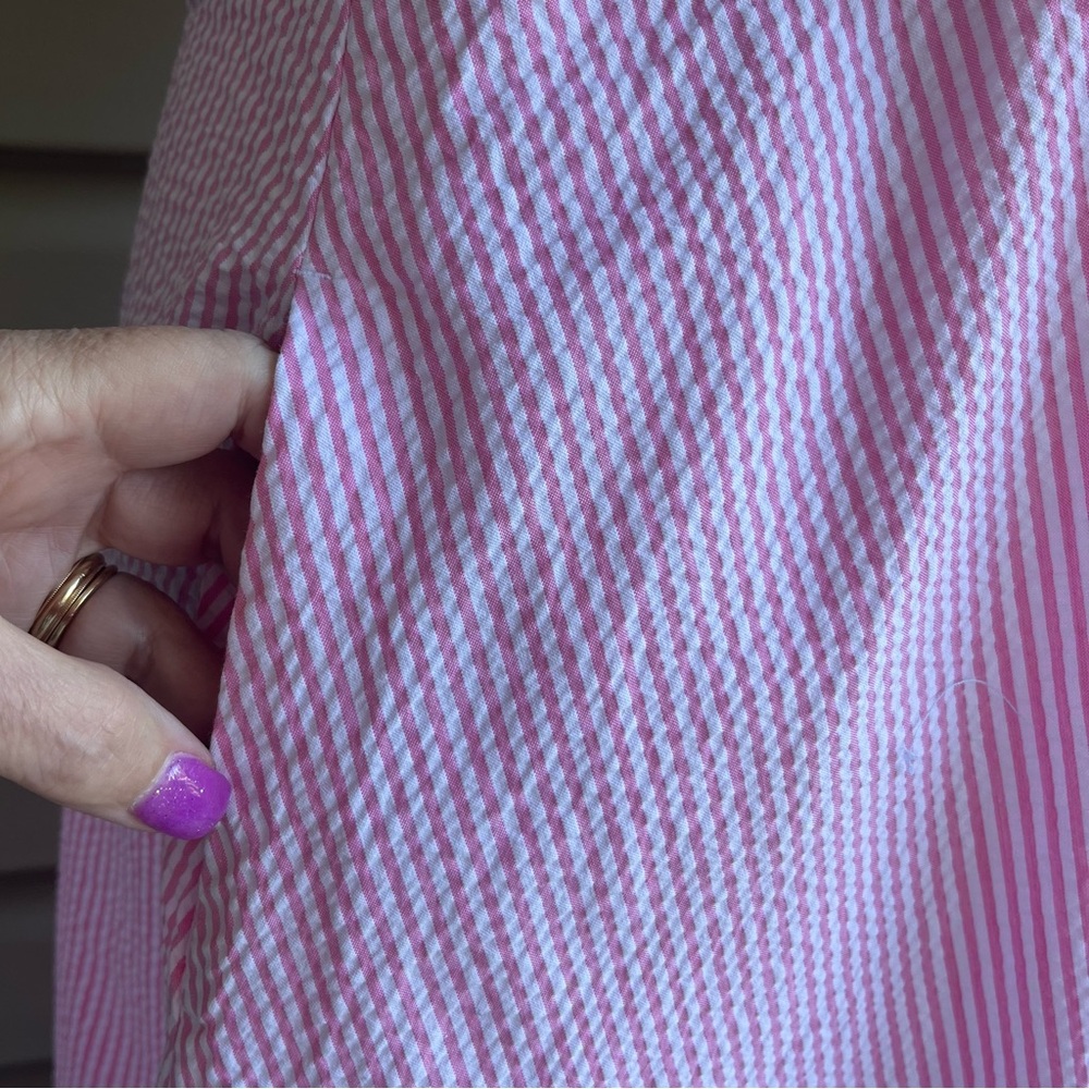 •Talbots• Pink and White Seersucker Fit & Flare Dress - Size 12 - Picture 5 of 9